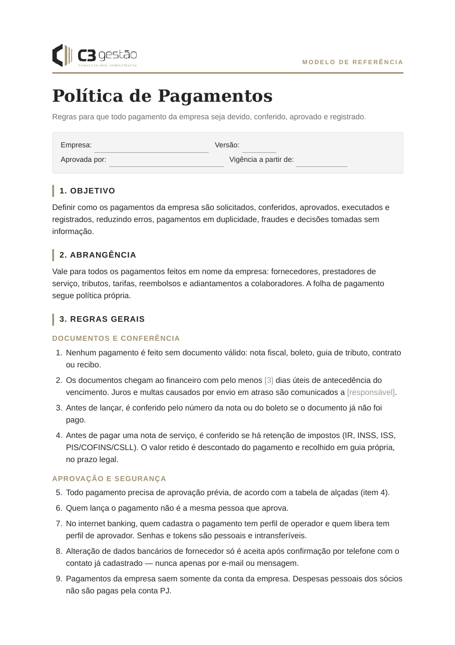 Modelo de Política de Pagamentos